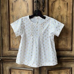 Crewcuts J.Crew Girls White Gold Star Pintuck Top Short Sleeve Cotton Size 8